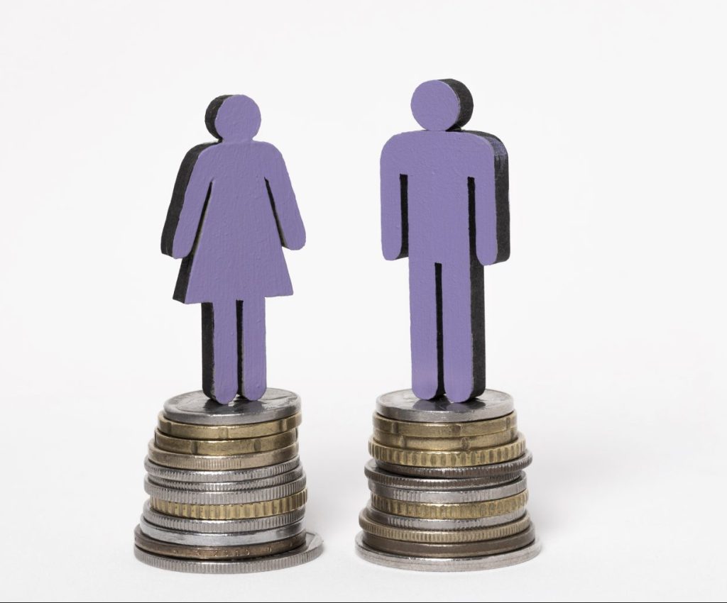 man-woman-standing-piles-coins